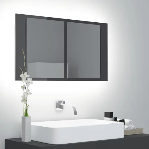vidaXL LED kopalniška omarica z ogledalom visok sijaj siva akril, (20716501)