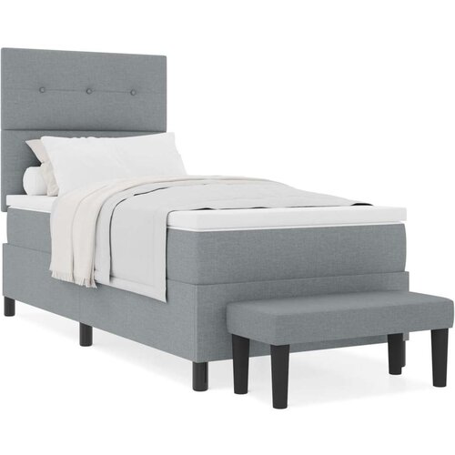 Box Spring Krevet s Madracem i Klupom Svijetlosivi 90x200 cm Tkanina Slike