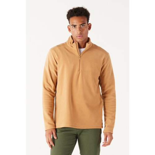 AC&Co / Altınyıldız Classics Men's Caramel Anti-pilling Anti-Pilling Standard Fit Bato Collar Cold-Proof Fleece Sweatshirt. Cene
