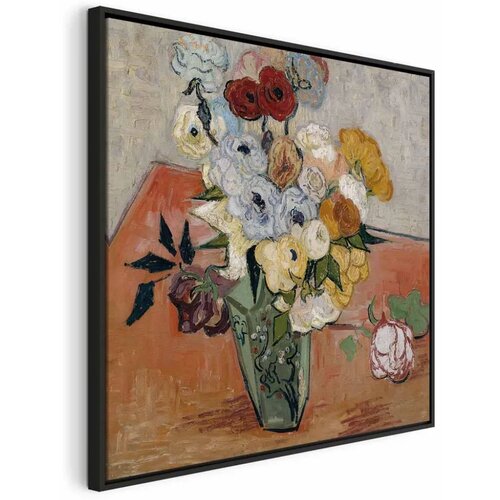  Slika - Vincent Van Gogh &ndash; Stilllife with Japanese vase  roses and anemones 80x80 U crnom drvenom okviru Cijene