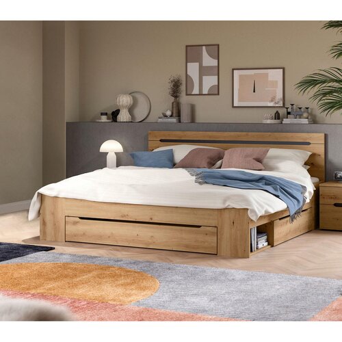 Livetastic POSTELJA 180 cm x 200 cm , leseni material siva, hrast artisan Slike