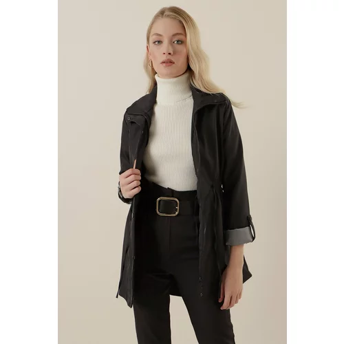 Bigdart 10322 Trench Coat with Pleated Waist - Black