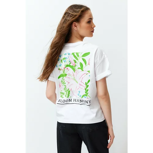 Trendyol White Premium Relaxed/Wide Fit Crew Neck Front and Back Printed Knitted T-Shirt