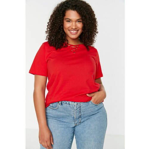 Trendyol Curve Red Rib Knitted T-Shirt Slike
