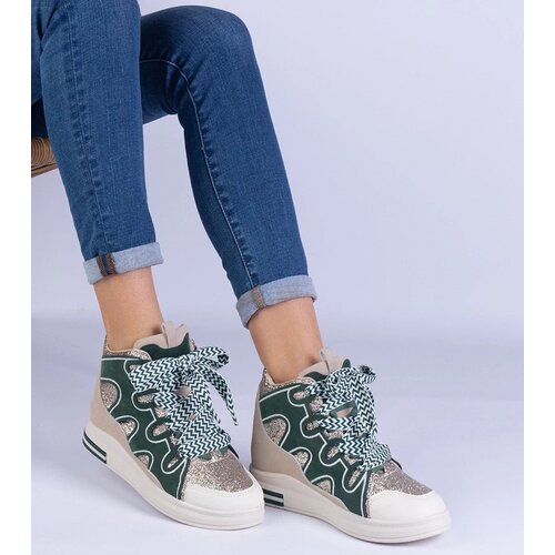 D/CEO UR/CEO Green sneakers with thick laces and glitter Gralina Cene