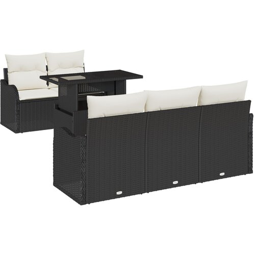 VidaXL 6-dijelni vrtni sofa set s jastučićima crni poli ratan, 2-sjedni vrtni sofa s pohranom i jastučićima crni poli ratan Slike