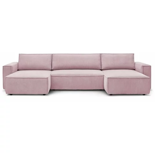 Bobochic Paris svijetlo ružičasta sofa na razvlačenje "U" Nihad Panoramique