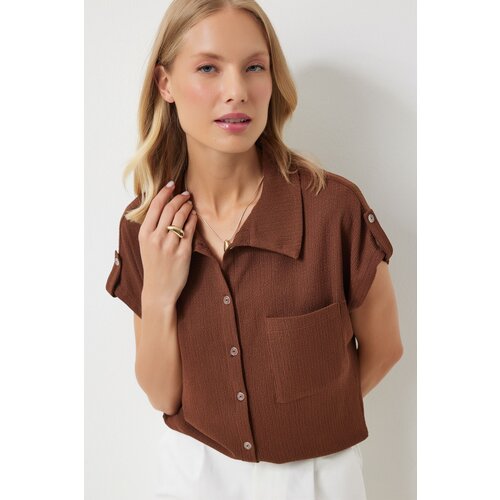 Women's Brown Pocket Comfortable Knitted Shirt Slike