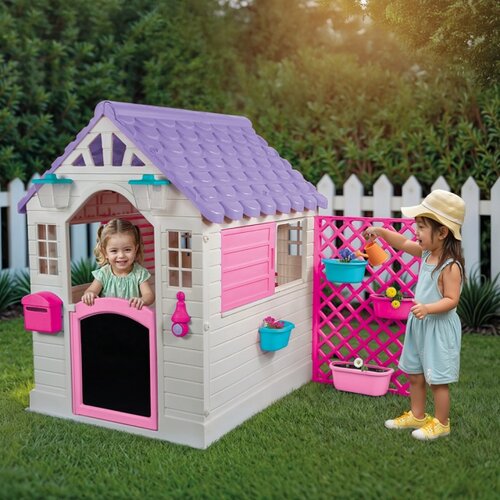 Dolu Roze/Ljubičasta - Premium kućica za decu sa vrtom i tablom za crtanje ( 025784 ) Slike