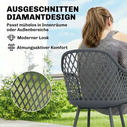  Set od 4 plastične vrtne stolice s naslonima UV otporne 56x51x84 cm tamno sive Slike