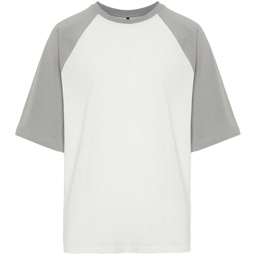 Trendyol Men's Gray Oversize Pocket Color Block 100% Cotton T-Shirt Slike