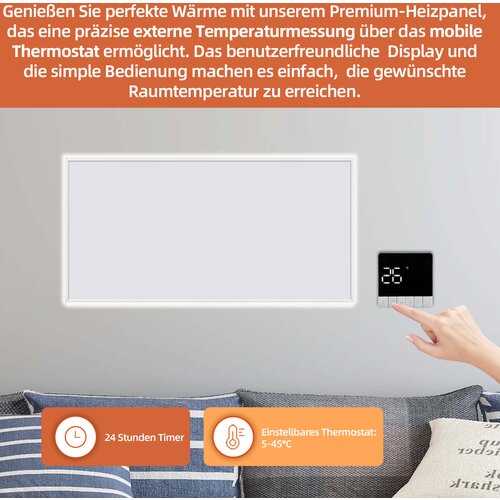 SHX PIRP850 Infracrveni grijac WIFI s upravljanjem putem aplikacije, 850 W za prostorije 9-16m&amp;sup2;, montaža na zid i str Slike