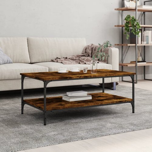 VidaXL Klubska mizica dimljeni hrast 100x55x40 cm inženirski les Slike