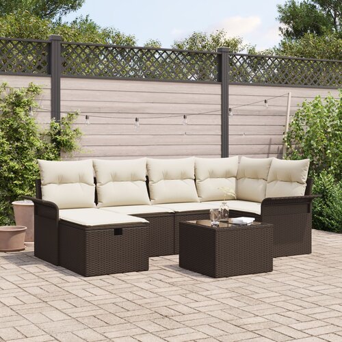 VidaXL 7-dijelni set vrtnih sofa s jastučićima smeđa poliester ratan Slike