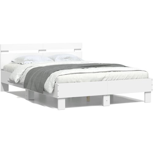 VidaXL Okvir kreveta s uzglavljem bijeli 135x190 cm konstruirano drvo Slike