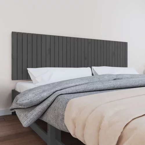 vidaXL Stensko posteljno vzglavje sivo 204x3x60 cm trdna borovina