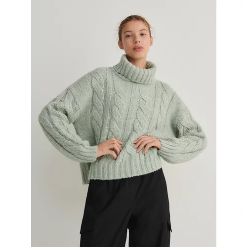 Reserved pleteni pulover z vzorcem kite - zelena