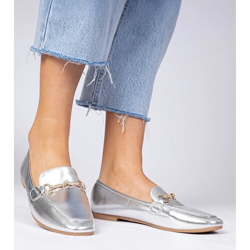 D/CEO marka niezdefiniowana Silver elegant moccasins with gold decoration and rhinestones Kalisa Slike