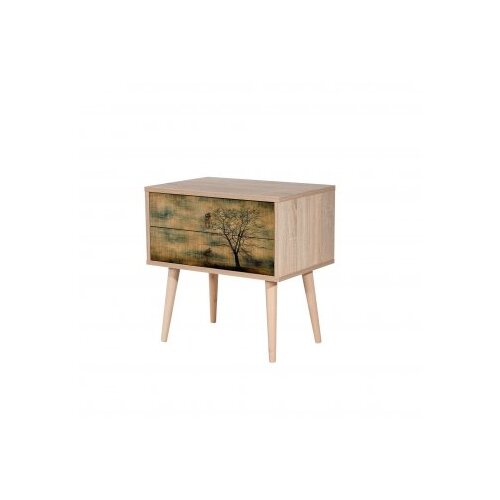 Hanah home Two 729 Noćni ormarić, 2 ladice, 60x61x40cm, Krem-smeđa Cene