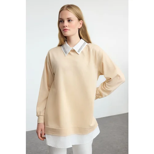 Trendyol Beige Shirt Detailed Knitted Tunic