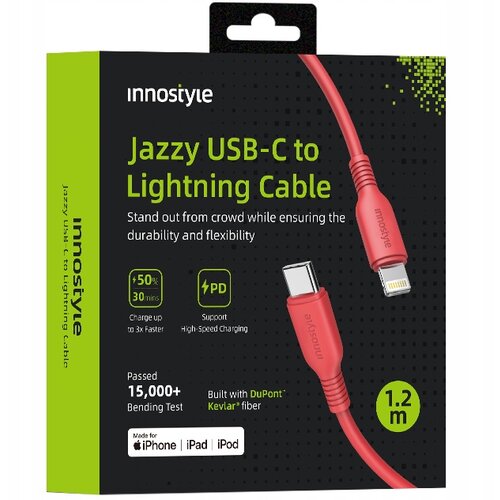 Innostyle JAZZY USB-C LIGHTNING MFI HITRI POLNILNI KABEL ZA IPHONE KEVLAR 1M RDEČ, (21747939) Cene