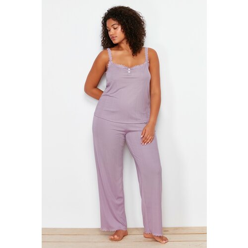 Trendyol Curve Lilac Corded Strappy Knitted Pajamas Set Cene