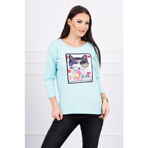 Kesi Blouse with cat graphics 3D mint Slike