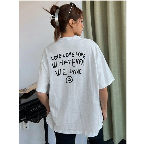 K&H TWENTY-ONE women's White Love Love Love Printed Oversized T-shirt. Slike