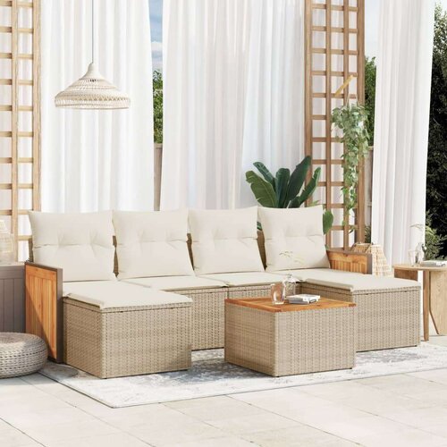 VidaXL 7-dijelni set vrtnih sofa od poliratana s jastucima bež Slike