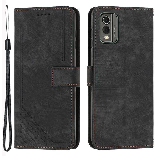 INORCO Stand Wallet Shell za Nokia C32 (TA-1534) preklopna torbica z natisnjenimi linijami na dotik kože PU usnjen ovitek za telefon, (22034937) Slike