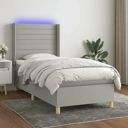  Box spring postelja z vzmetnico LED svetlo siva 80x200 cm blago, (20930503)