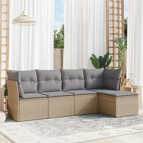 vidaXL 5-dijelni vrtni set sofa s jastucima bež od poliratana