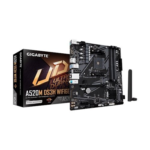 Gigabyte A520M DS3H WIFI6E Motherboard - Supports AMD Ryzen 5000 Series AM4 CPUs, up to 4733MHz DDR4 (OC), 1xPCIe 3.0 M.2, WIFI 6E, GbE LAN, USB 3.2 Gen 1 Cijene