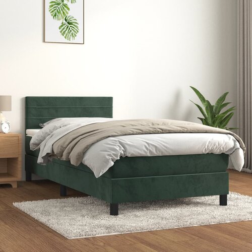 VidaXL Box spring postelja z vzmetnico temno zelen 90x190 cm žamet Slike