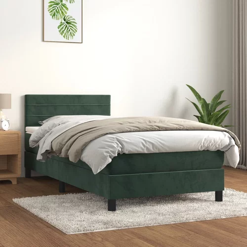 vidaXL Box spring postelja z vzmetnico temno zelen 90x190 cm žamet