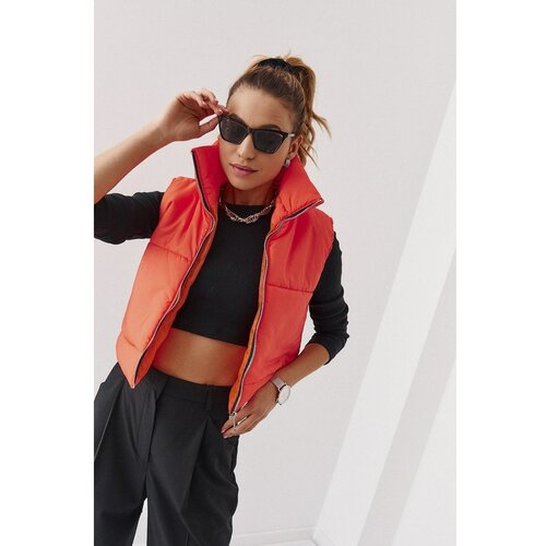 Fasardi Short quilted vest with a stand-up collar, neon orange Slike