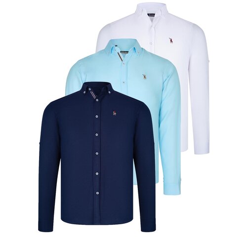 Dewberry TRIPLE SET G674 MENS SHIRT-BLACK-WHITE-CYAN Slike