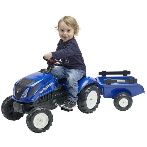 Falk traktor na pedale s prikolicom - New Holland plavi Slike