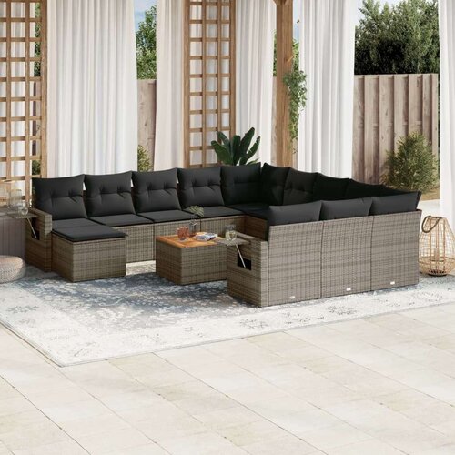 VidaXL 13-dijelni set vrtnih sofa od poliratana s jastucima sivi Slike