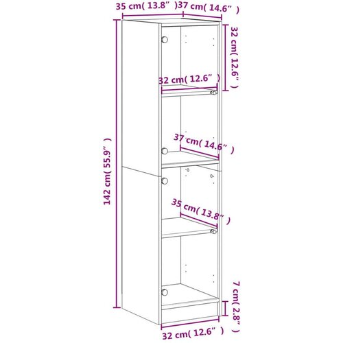 VidaXL Visoka komoda sa staklenim vratima boja hrasta 35 x 37 x 142 cm Slike