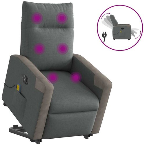 VidaXL Električni masažni naslonjač na podizanje od tkanine tamnosivi Slike