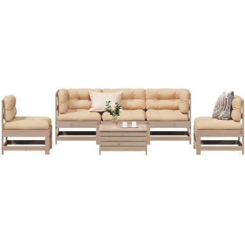 The Living Store Vrtna sedežna garnitura 6-delna z blazinami trdna borovina - Vrtna Sedežna Garnitura, (21481567) Cene