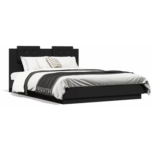  Okvir kreveta s uzglavljem i LED svjetlima crni 140 x 200 cm