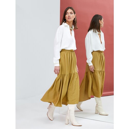 Koton Midi Skirt with Ruffles, Textured Asymmetrical Cut Slike