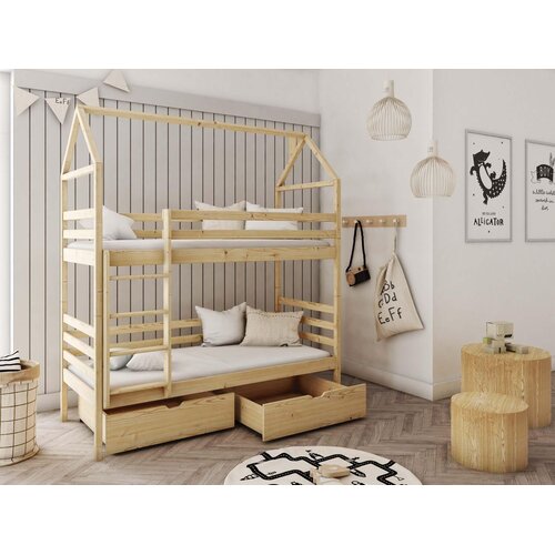 Molarem Home Drveni dječji krevet na kat Alex s ladicom - svijetlo drvo - 190x90 cm - Bez madraca Slike