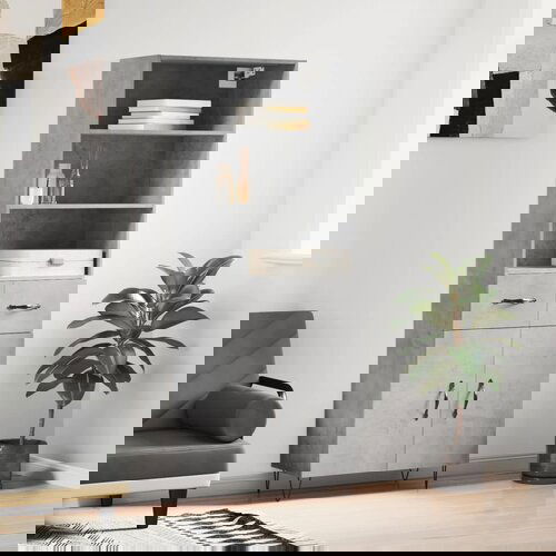 The Living Store Visoka komoda betonsko siva 69,5x34x180 cm inženirski les - Visoka Omara, (21657316) Cene