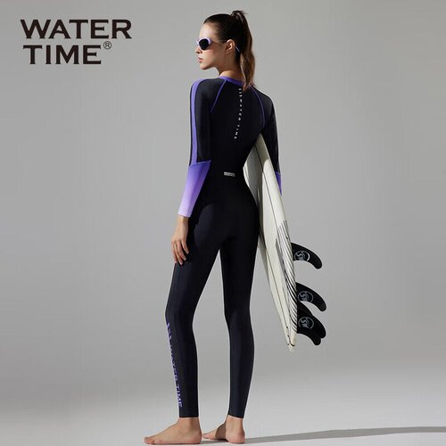  Watertime Ženski jednodelni kupaći kostim, Dugi rukav, Crno-ljubičasti Slike