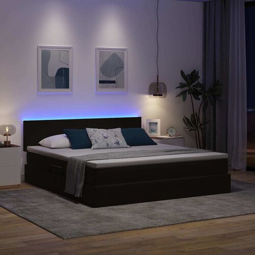  LED krevet za pohranu s madracem Crna 160 x 200 cm Bar&amp;scaron;un Slike