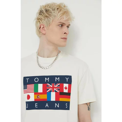 Tommy Jeans Bombažna kratka majica Archive Games moška, bež barva, DM0DM19545