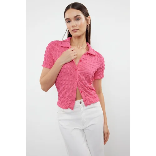 Trendyol Fuchsia Textured Fitted Short Sleeve Stretchy Knitted Blouse